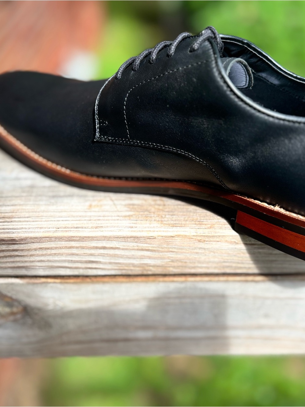 The Black Tux | Men's Black Leather Derby Shoes with Contrast Welt | Size 10 - Picture 5 of 11